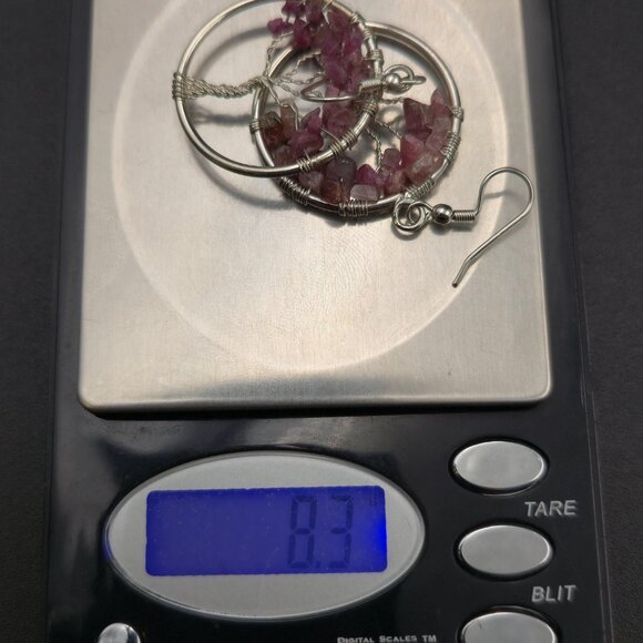 Silver Plated Pink Tourmaline Tree Of Life Earrings A6750 - Picture 5 of 5